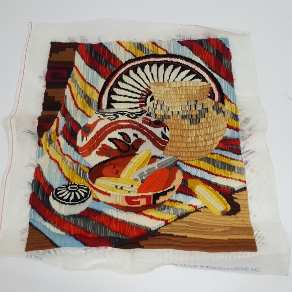 Finished Complete Needle Point Southwest Aztec - Picture 1 of 8